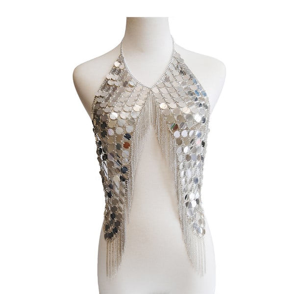 Sexig Halter Rygglös Tank Top BH Kroppskedja Halsband Pärlor Fest för Kvinnor