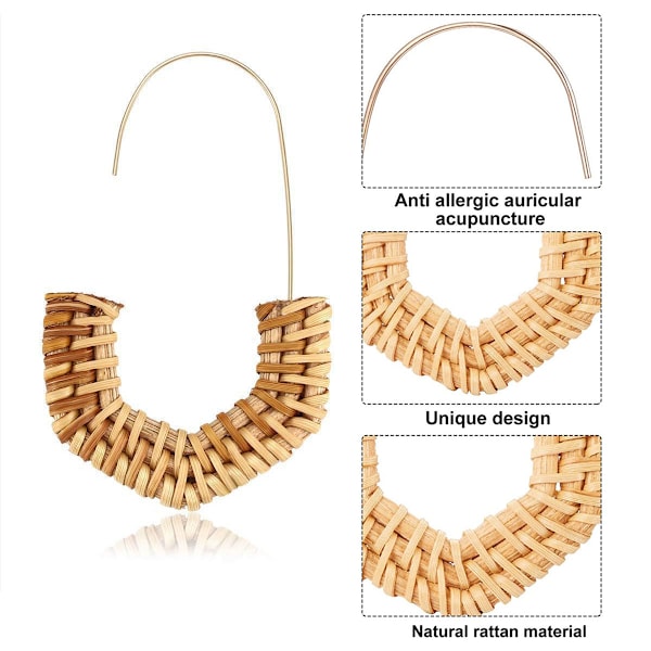 4 Par Rattanörhängen Flätade Örhängen Geometriska Flätade Rattan-Pampörhängen Handgjorda Bohemiska Flätade Hängande Örhängen