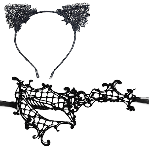 Mode Hårband med Kattungeöron Spets Ögonmask Kostym Par Romantisk Sexy Ögonmask Maskerad Mask Hår Elastisk Hoop