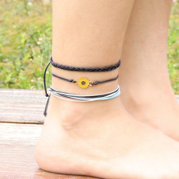 2 sett armbånd for tenåringsjenter og kvinner, vanntette tauarmbånd, sommerstrandankler, vevde armbånd