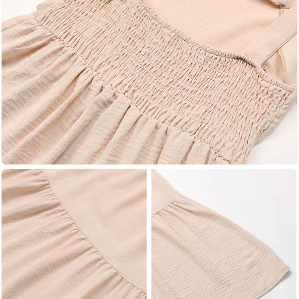 Sommer Boho Spaghettirem Square Neck Solid Farve Ruffle A-Linje Strand Lang Kjole til Kvinder