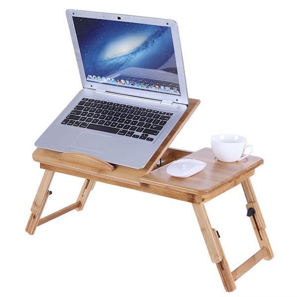 Bærbar sammenleggbar bambus seng Laptop Desk Justerbar Lap Notebook Bord Stativ Skuff (med skuff)
