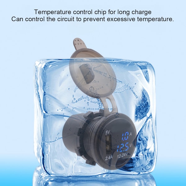 2.4A 3-i-1 Multifunktionell Digital LED IP66 Bil USB Laddare Termometer Voltmeter