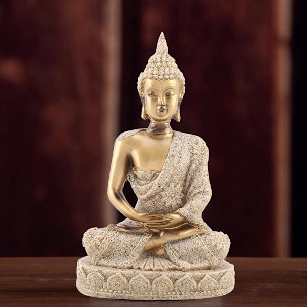 Mediterande sittande Buddha-staty snidning figur hantverk för hemmet