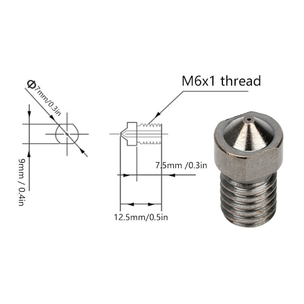 5 kpl 3D-tulostimen suuttimia, kovatettua terästä, erittäin kestäviä tarvikkeita, tulostustarvikkeita, 0,5 mm