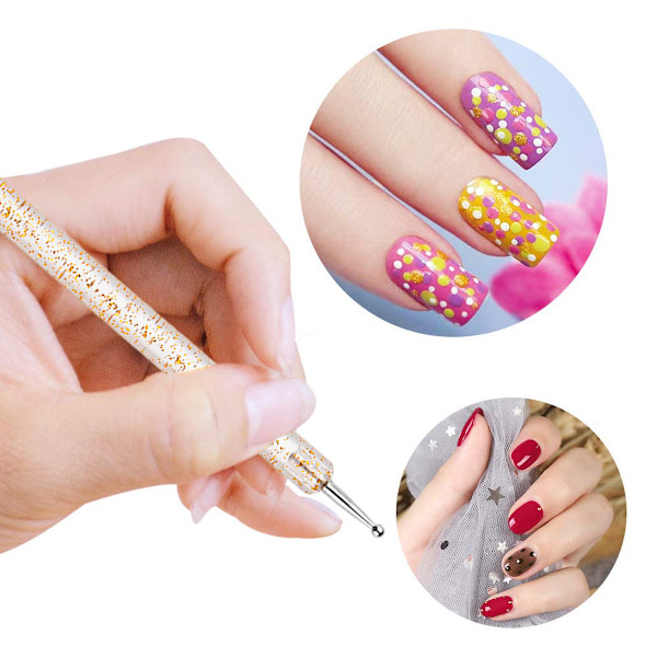 5-pack nagelprickpenna-set, nagellacksmålning, manikyr, prickar, nagelkonst, dubbeländad nagelkonstspets, borr