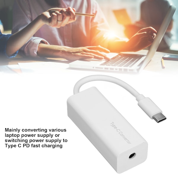 DC till USB-C Adapter 65W PD DC till USB-C Konverter DC Strömförsörjning Adapter 5.5X2.1mm Hona till USB-C Hane Adapter Vit