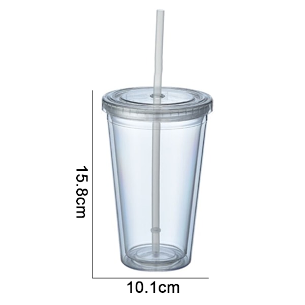 Dubbelväggig Tumlare med Sugrör, Plasttumlare, Återanvändbara Iskaffe Tumlare, Transparenta Tumlare