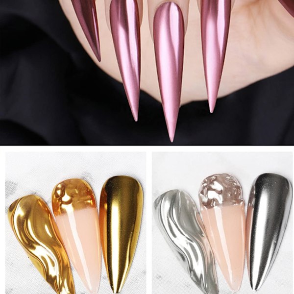 Nagelpulver metall spegeleffekt holografisk aurora kameleont pigment, nagelkonst gel fast magiskt spegelpulver