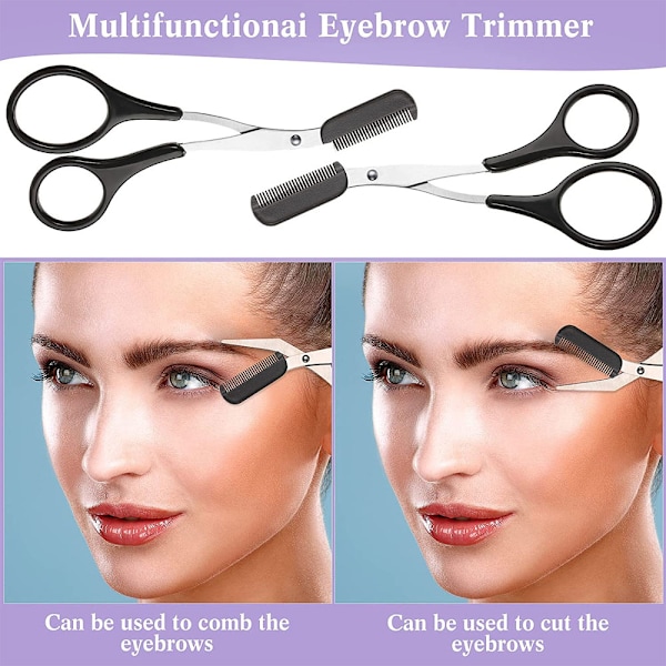 3 st Eyebrow Trimmer Saxar med Kam, Eyebrow Shaping Cut Comb Halksäker Skönhetstillbehör