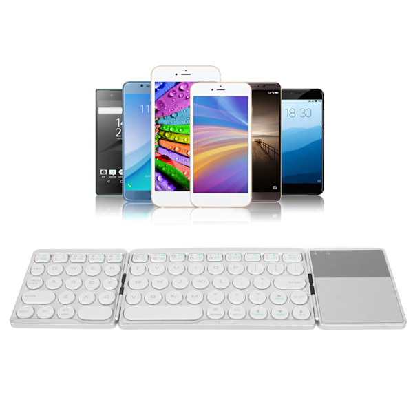 Round Key Bluetooth Vikbart Tangentbord med Touchpad Universell 140mAh Trådlöst 64-tangenters Vikbart Tangentbord Silver
