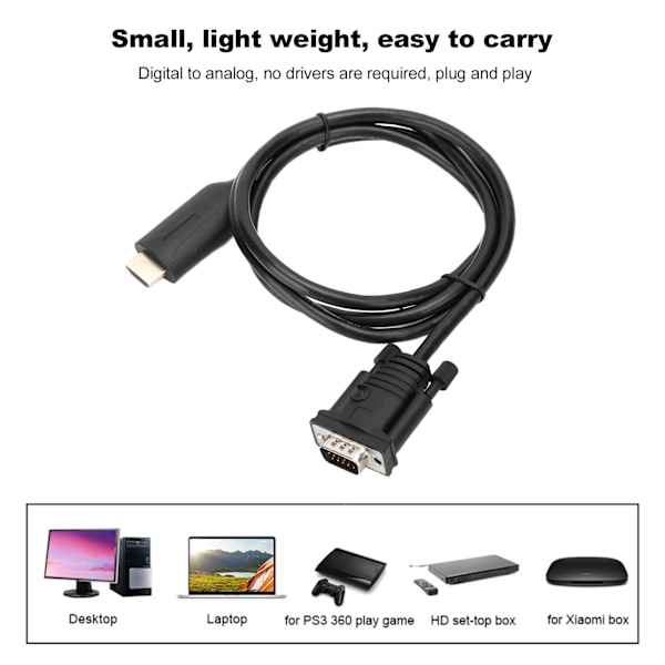 HDMI till VGA Konverteringsadapter Digital till Analog Signaltransformator med 1,2m Kabel