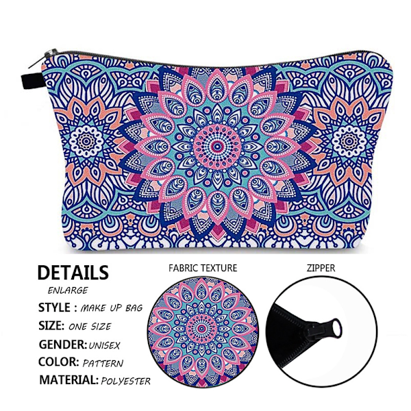 Makeupväska med Mandala-tryck, Clutch för kvinnor, Multifunktionell reseförvaringsväska
