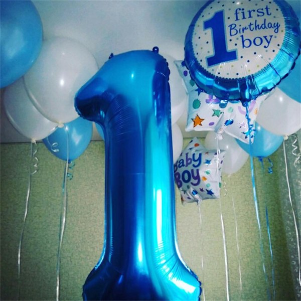 Ballongsett med tall i folie for gutt og jente, bursdagsfest, babyshowerdekorasjon, blå