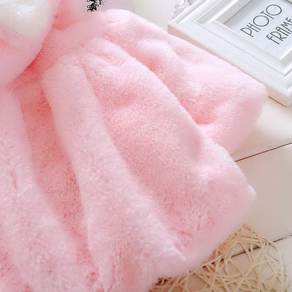 Babyflicka Pälsfleece Pageant Jacka Vinter Varm Jacka Huvtröja Ytterkläder Jul Snödräkt för 1-6 Månader Rosa
