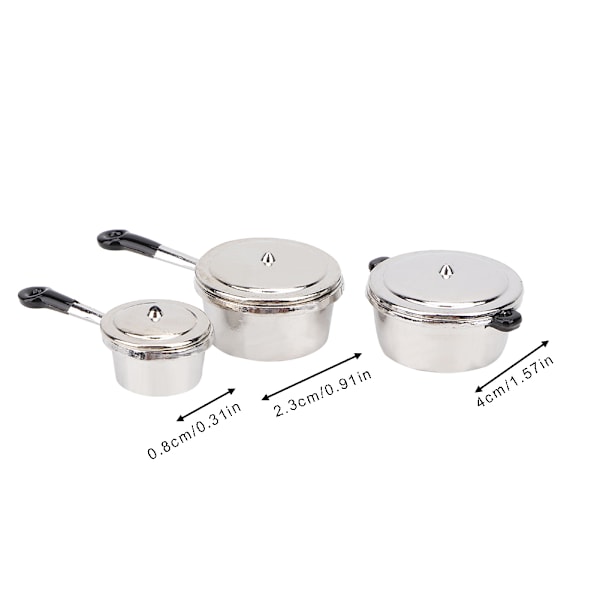 3Pcs 1:12 Miniature Alloy Kitchenware Cookware Set Model Simulation Accessory for Dollhouse