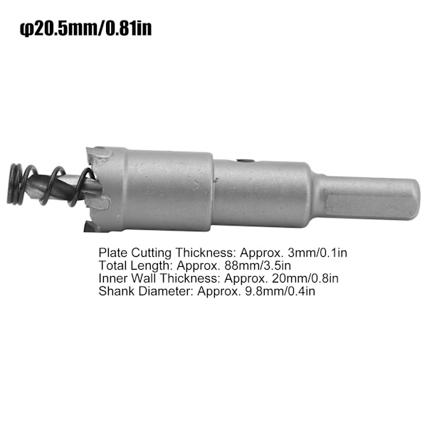 2 Set Hårdmetall Hålsåg Cutter TCT Borrbit Skärverktyg Hög Effektivitet för Hållöppning φ20.5mm/0.81in