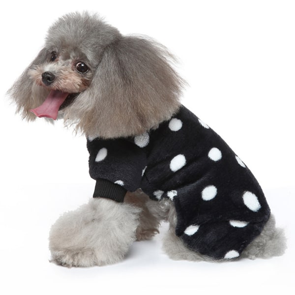 Prik Sweatre til Små Hunde, Fleece Hvalpe Pjs Jammies, 4 Ben Hundetøj, Vintervarme Onesies Jumpsuit Tøj til Kæledyr (Sort)