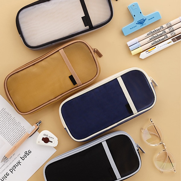 2 stk. Gitter Mesh Pen Blyant Etui med Lynlås Klar Makeup Farve Pung Kosmetik Taske Multi-Purpose Rejse