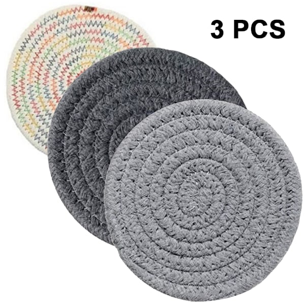 Set med 3 Cotton Weave Hot Coasters | Hot Pads för kök | Underlägg i bomullsrep, bordstabletter, grytlappar, isolering, hållbar bomullstråd