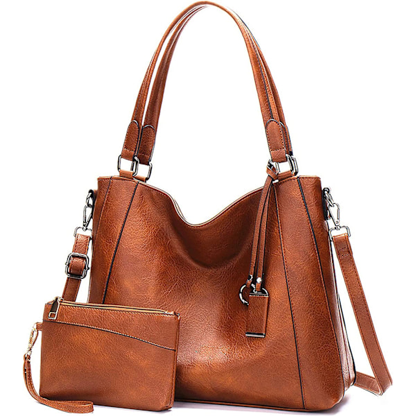 Damen Handväska Stor - Tote Bag Shopper Damen Läder Axelväska Damväska Konstläder Handväska med Plånbok 2-pack