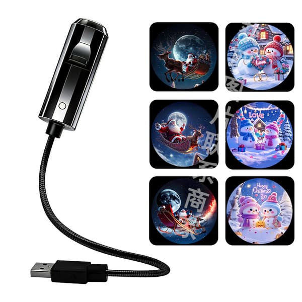 USB-stjerneprojektor nattlampe, bærbar galakseprojeksjonslampe med 6 utskiftbare projeksjonsbilder Sled Christmas