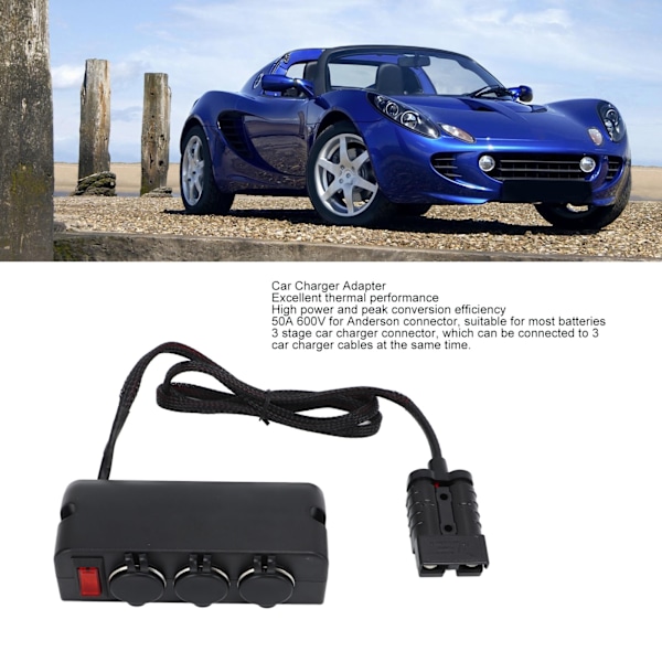 Biloplader Adapter 50A 600V til Anderson Connector 3-trins Batteristrømforsyningsadapter Passer til Bil Båd Campingvogn