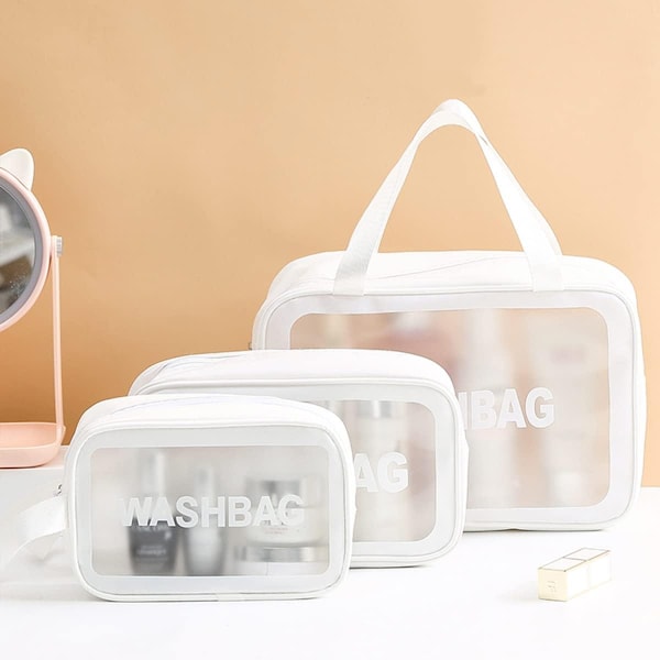 Transparent Toalettsats, 3 st Makeup Kosmetikväska Transparent Reseväska för Kvinnor och Flickor
