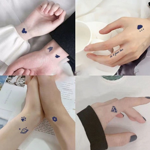 Mini Falske Midlertidige Finger Tattoo Stickers - Enkle, Små Design Tatoveringer, 8-Ark Midlertidig Tattoo