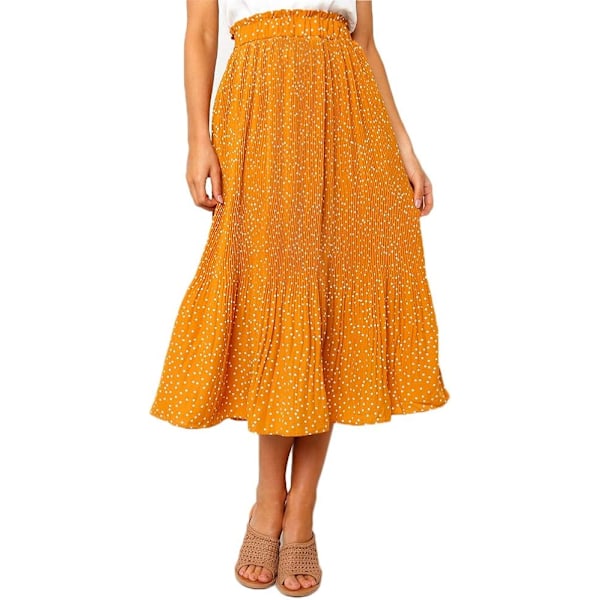 Kvinnors Högmidjade Polka Dot Plisserad Kjolar Midi Swing Kjolar med Fickor