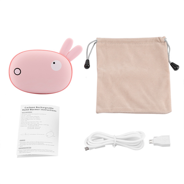 2 i 1 Bærbar USB Oppladbar Søt Dyr Varmer & Powerbank for Reiser Camping (Kanin)