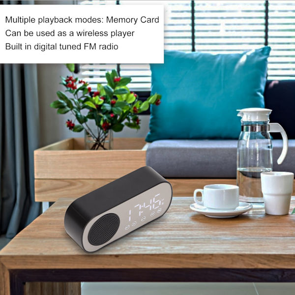 Radioväckarklocka med Dubbla Alarm, Bärbar Digital Väckarklocka med Bluetooth-Högtalare för Läsning, Matlagning, Ridning