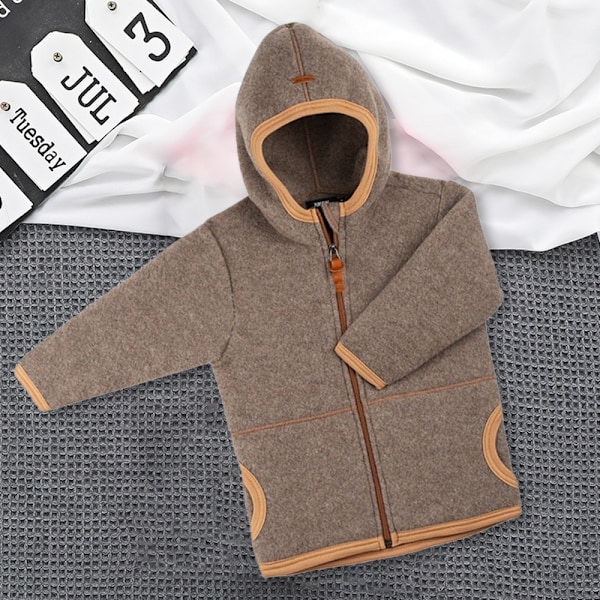 Höst- och vintermodell fleecejacka för pojkar och flickor, varm babyfleecehuvtröja (brun)