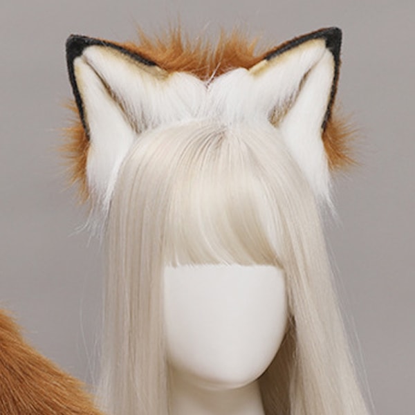 Kattungeöron Varghuvudräv Öron Djur Söta Huvudtillbehör för Halloween Jul (Öron + Svans Set)