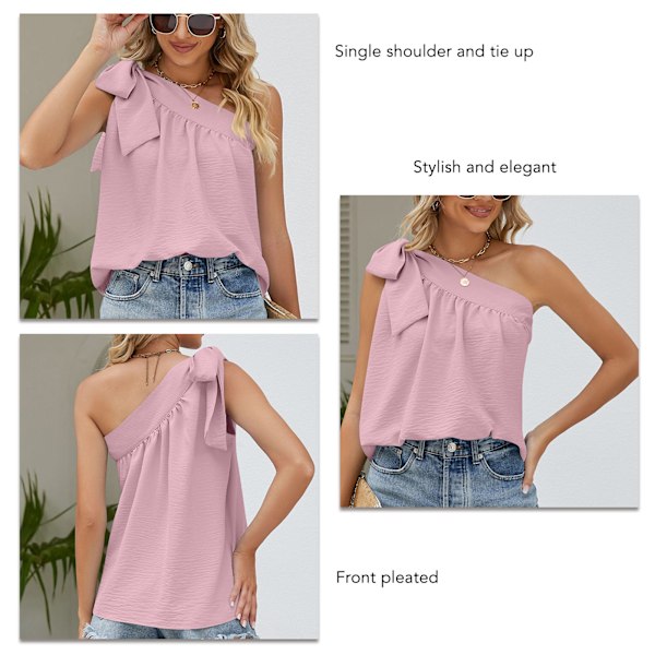 Dam Sleeveless T-shirt Enkelsidig Axelrem Slipsrosett Lös Passform Sommar Casual Topp Rosa XL