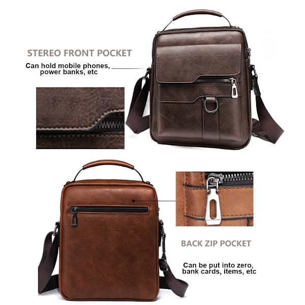 Liten axelväska för män i läder, crossbody, handväska, portfölj, messenger, reseväskor för iPad 9,7\", arbete, kontor, affärer, crossbody-väska