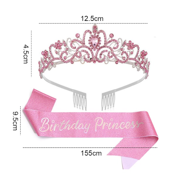 Sash & Krystall Tiara Kit - Bursdagskroner for Kvinner Sash Bursdagsdekorasjoner Sett Rhinestone Hodebånd