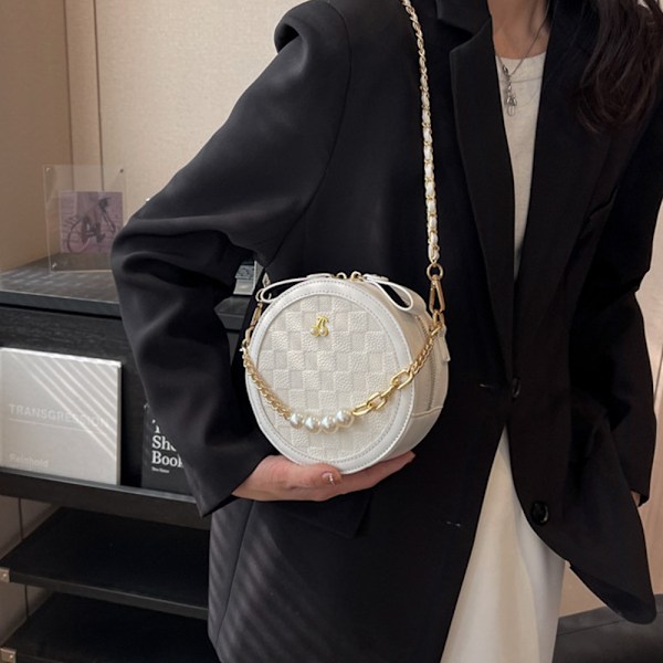 Liten Söt Crossbody Väska för Kvinnor Rund Plånbok, Läder Axelväska Topp Blixtlås, 16*16*6cm
