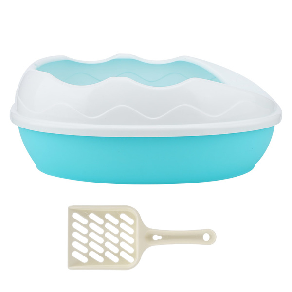 Plastkattsandlåda med Halvsluten Design, Spillskyddande, Skoppa Ingår (Blå)