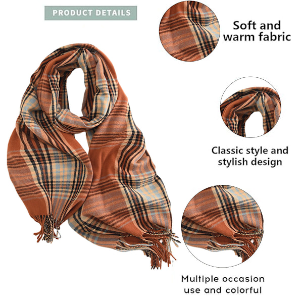 Dametøj Vinter Varmt Sjal Plaid Tassel Blødt Sjal Mode Chunky Tæppe Sjal Wrap Shawl, 67cm*178cm