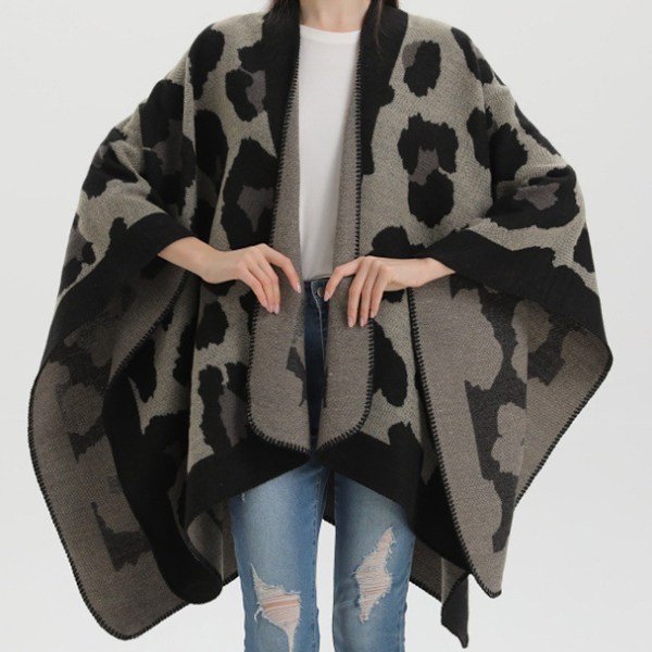 1 Efterårs/vinter leopard print kappe tørklæde imitation cashmere split kappe tørklæde