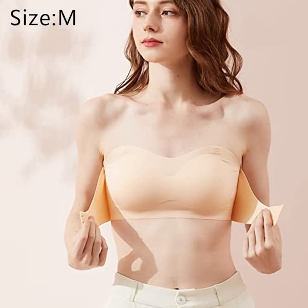 Damunderkläder, Spetslös BH med Spänne Fram, Anti-Glid Osynlig Push Up Bandeau BH - Hudfärg