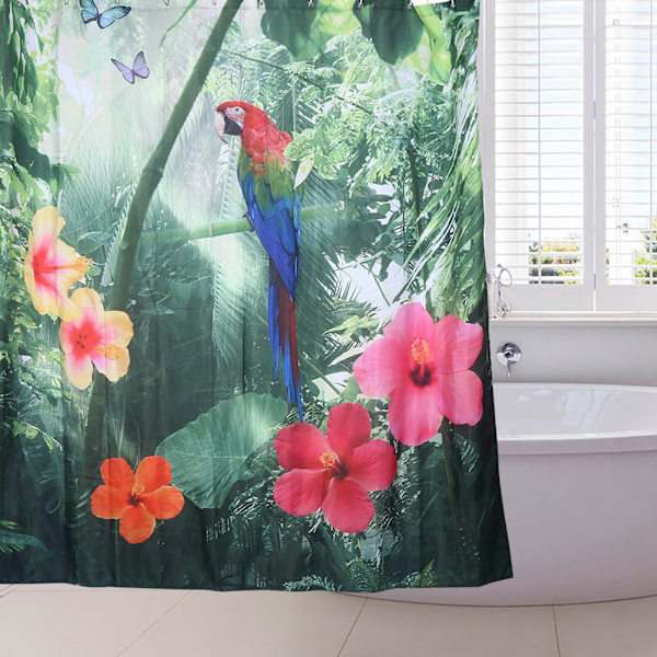 180x200cm Vandtæt Bruseforhæng Badeværelse Polyester 12 Kroge 4# Blomst Fugle