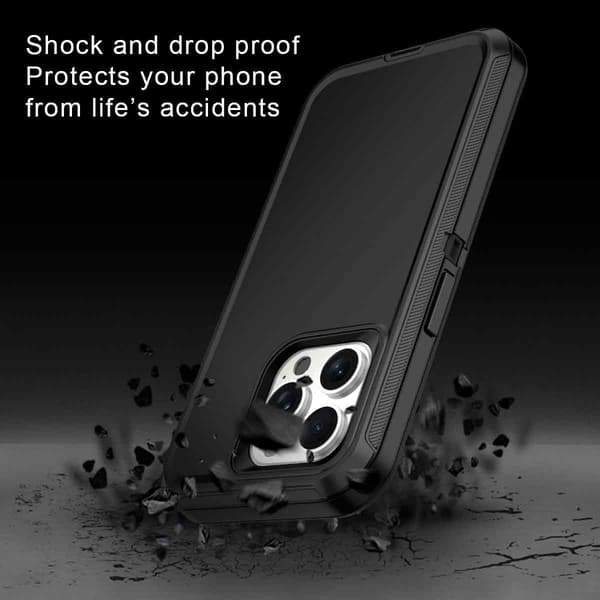 Kraftig deksel designet for iPhone 14, Støtsikkert robust deksel med tre lag (Svart)[TT]