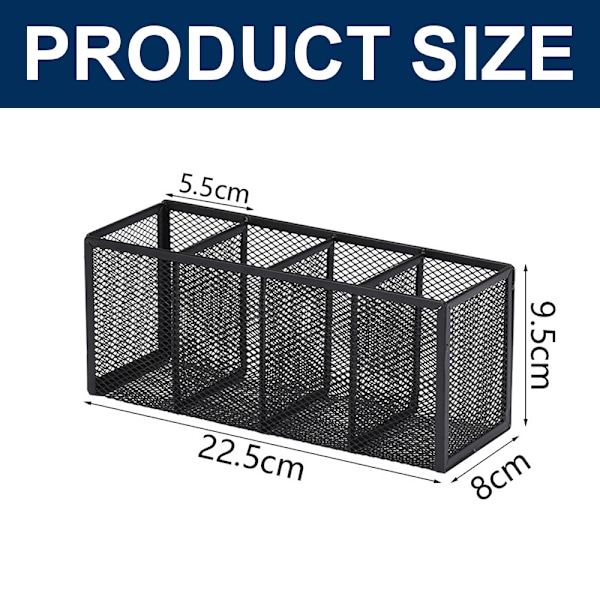 Blyantsholder, Sort Mesh Pen Organizer Opbevaringskurv, Cubicle Desk, Makeup Brush Holdere, Kontorer, 22.5*9.5*8cm