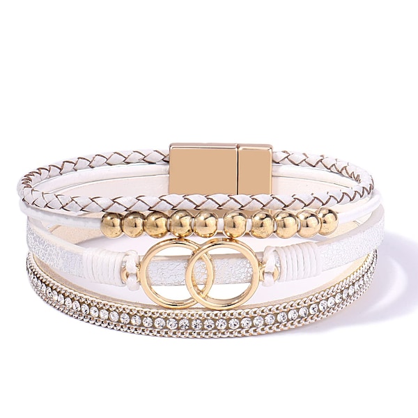 Boho Wrap Armband Läder Manschett Armband Guld Pärlor Armband för Kvinnor Stapelbara Infinity Armband Smycken med Spänne