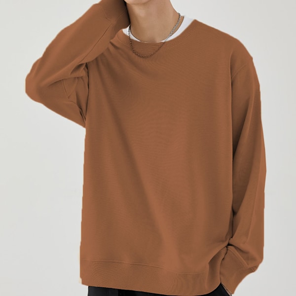 12.3 oz Mænds Fleece Crewneck Sweatshirt Tyk Løstsiddende Blød Basic Pullover Sweatshirt (brun)