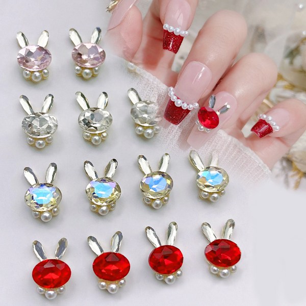 16 stk Negle Rhinestones Skinnende Legering 3D DIY Negledekorasjon Kaninhodeform Inlagt Diamant for Neglekunst med Rhinestones Perler