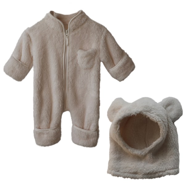 Babys vinterforstærket pelset onesie Varmt wrap fod lang krybende dragt (hvid)
