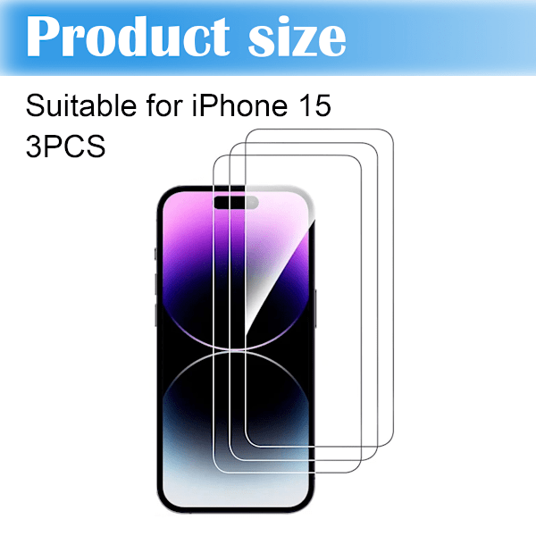 3-delars set - Lämplig för iPhone 15 härdat glas skärmskydd